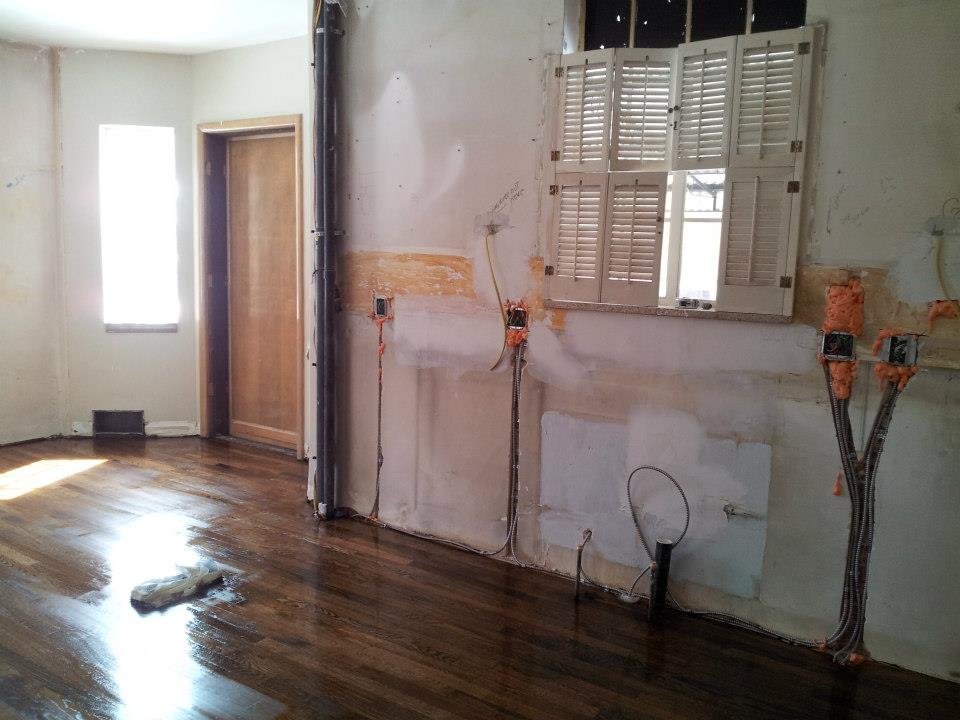 New electrical layout and rough plumbing.&nbsp; Hardwoods patched in.